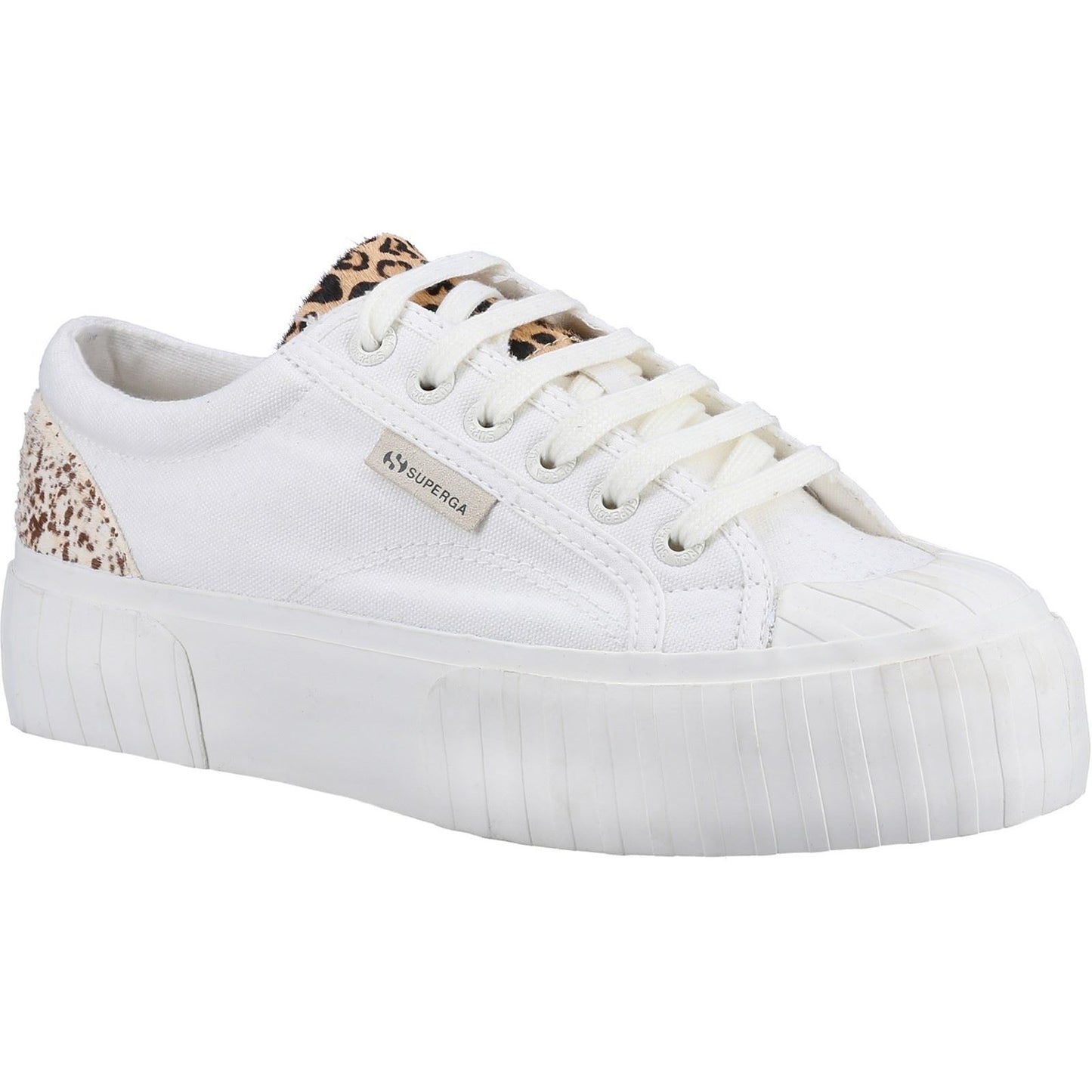 Superga Women's 2631 Calfhair Details Trainer in White Avorio/Leopard Spots