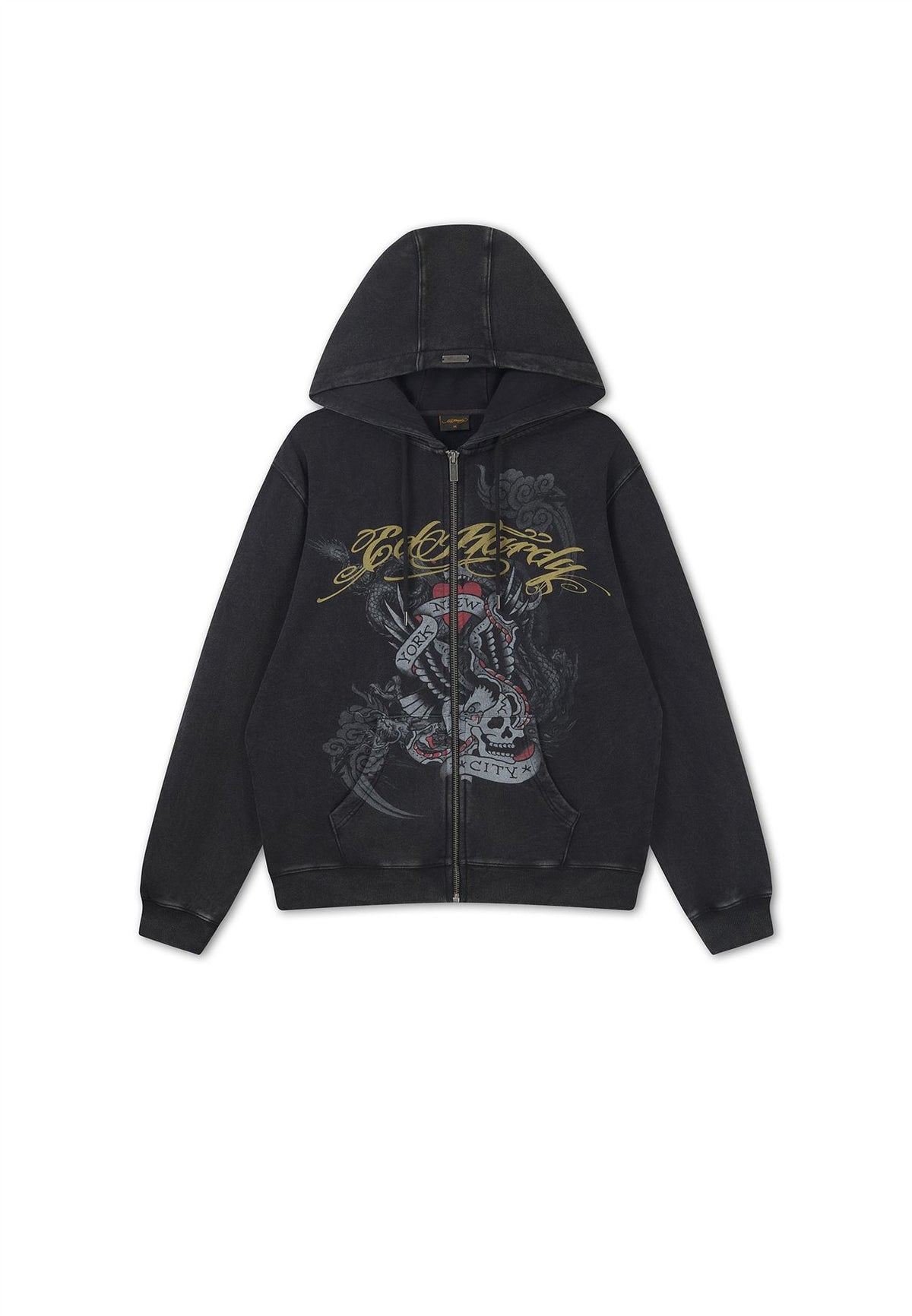 Ed Hardy New York Washed Relaxed Zip Thru Men's Black Hoodie