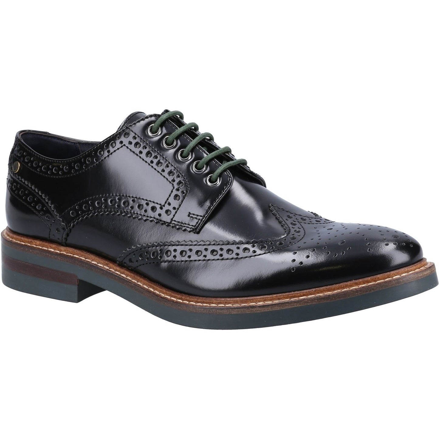 Base London Men's Woburn Hi-Shine Brogue Shoe in Black