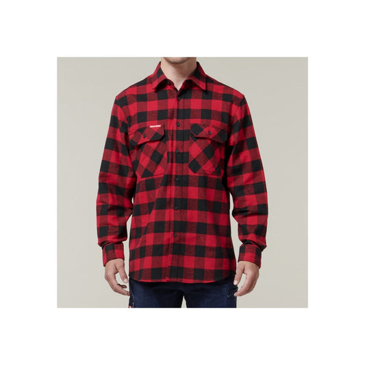 Hard Yakka Men's Long Sleeve Check Flannel Shirt in Red
