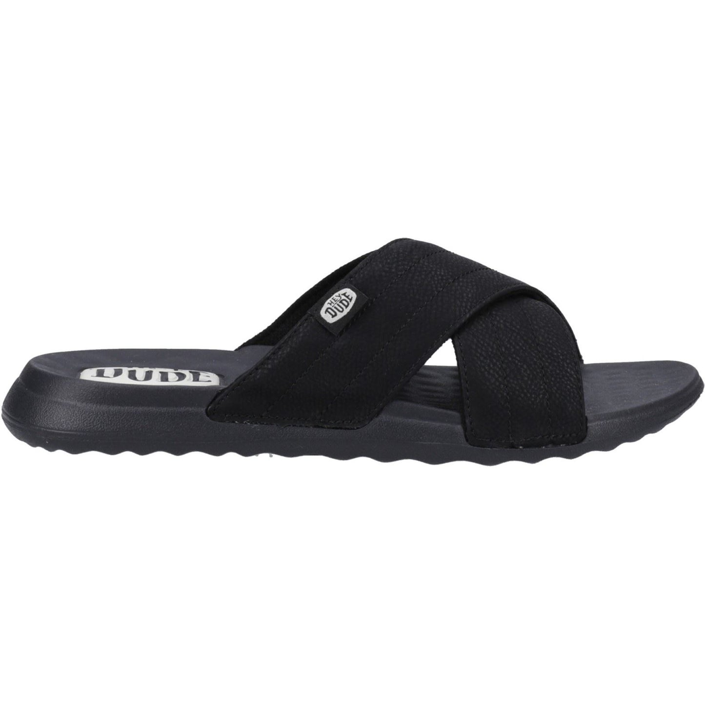 HEYDUDE Women's Christi Slide Distressed Sandal in Black