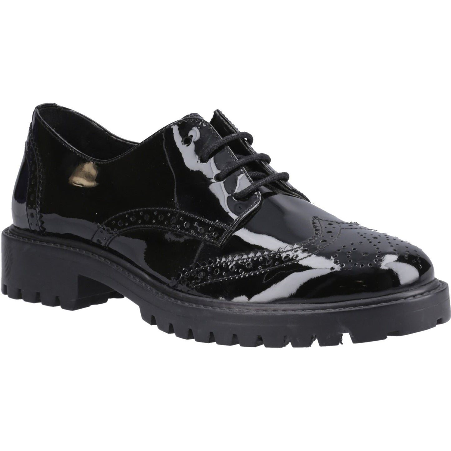 Hush Puppies Athena Patent Leather Black Brogues