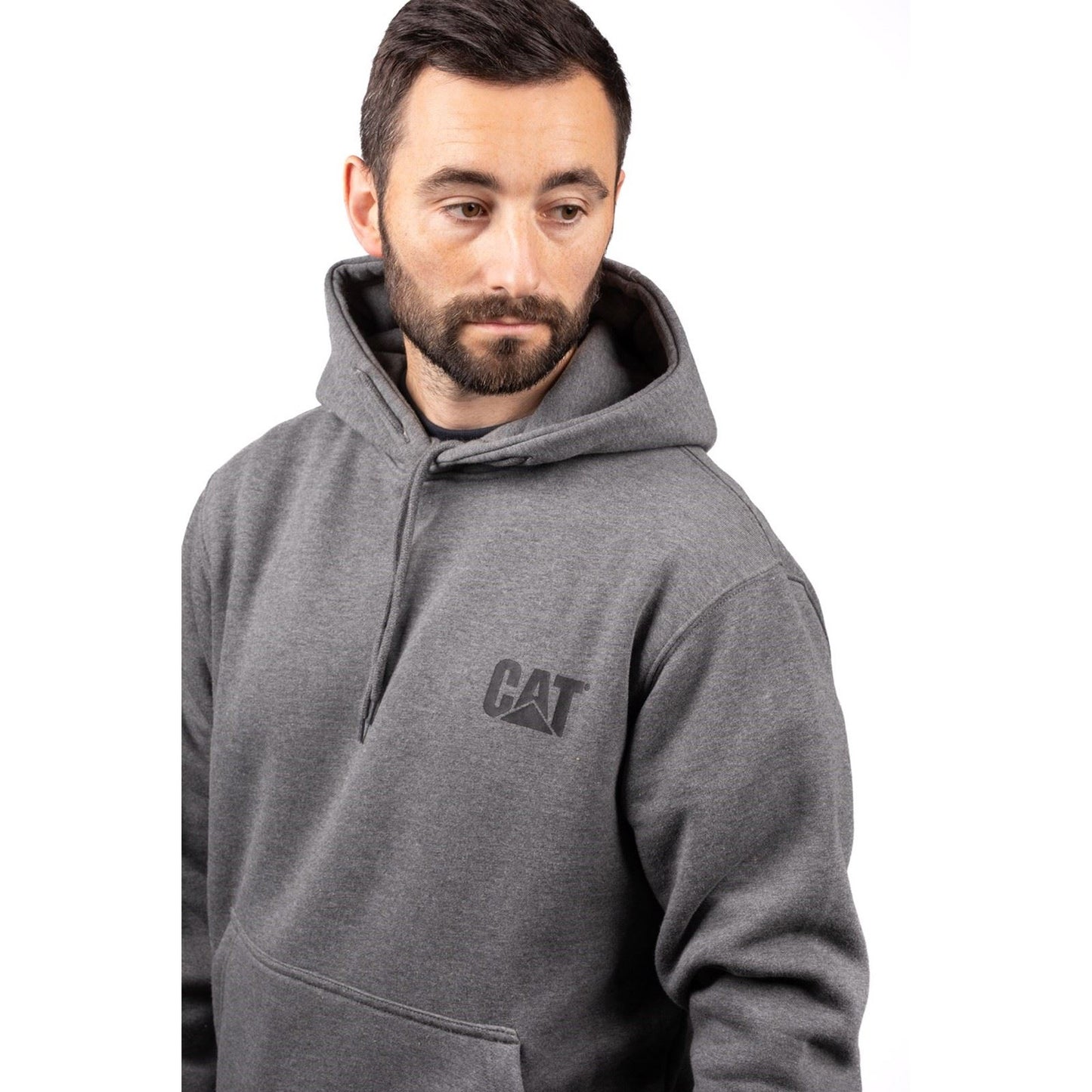 Caterpillar Men's Trademark Banner Hooded Sweatshirt in Dark Grey