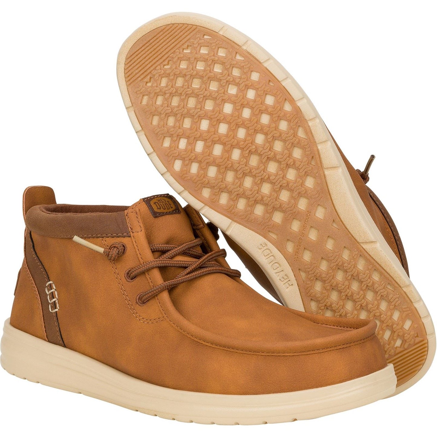 HEYDUDE Men's Wally Mid GripR Classic Boots in Cognac/Tan