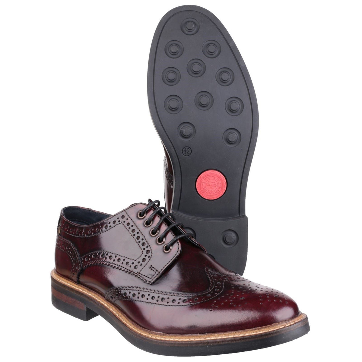 Base London Men's Woburn Hi-Shine Brogue Shoe in Bordo