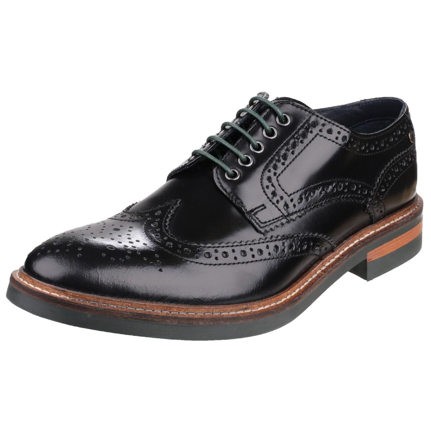 Base London Men's Woburn Hi-Shine Brogue Shoe in Black