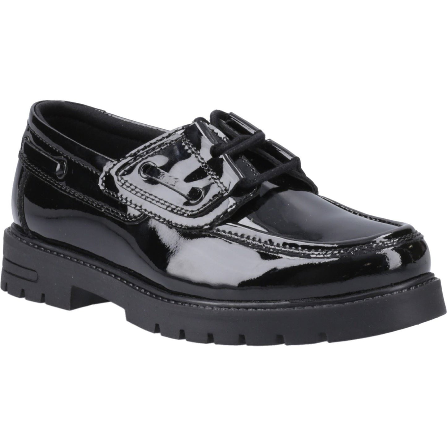 Hush Puppies Lucy Patent Leather Junior Black Boat Shoes