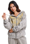 Ed Hardy Diamante Venom Stone Wash Relaxed Zip Thru Women's Grey Hoodie
