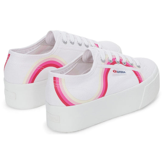 Superga Women's 2790 Round Stripes Trainers in White/Shaded Blue