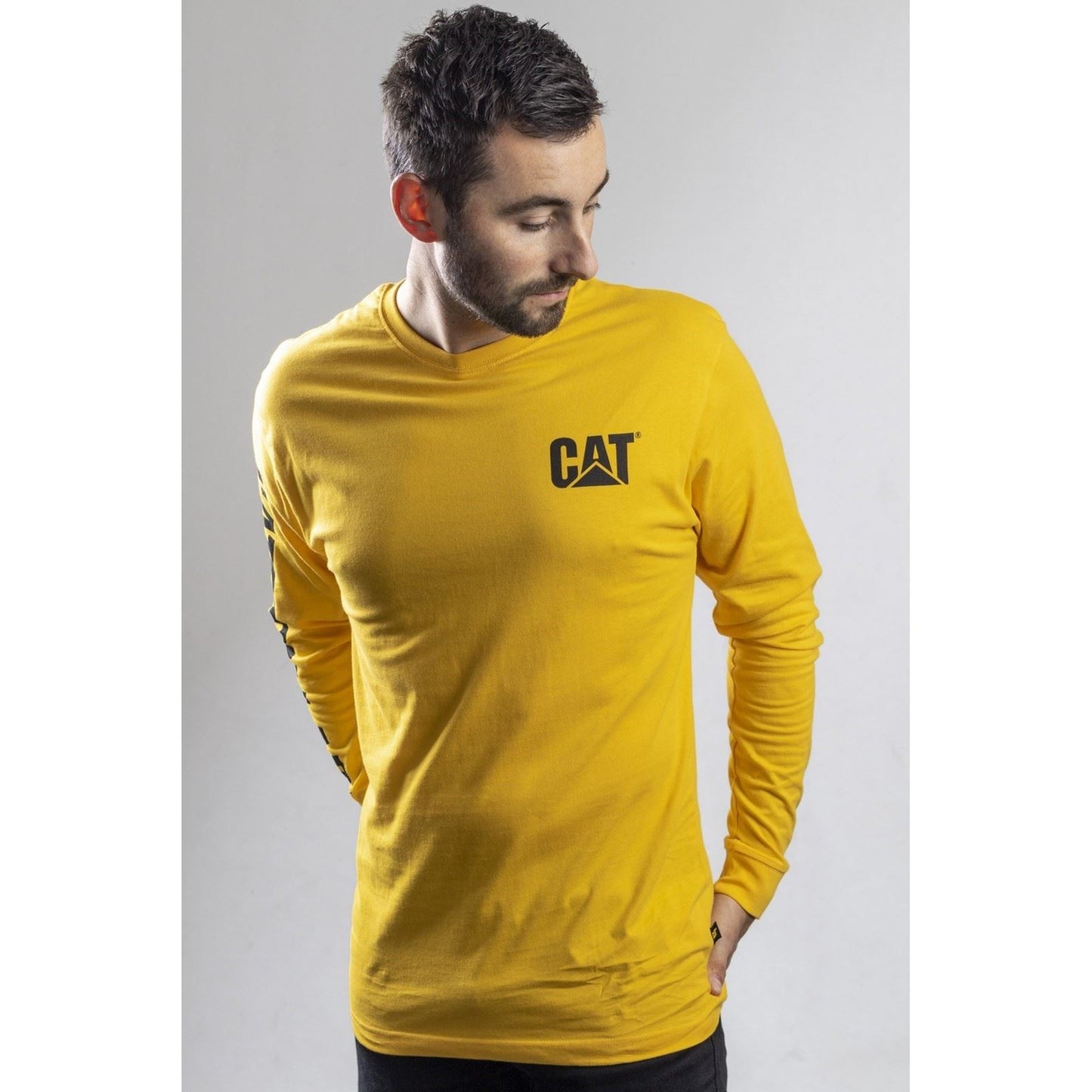 Caterpillar Men's Trademark Banner Long Sleeve T-Shirt in Yellow