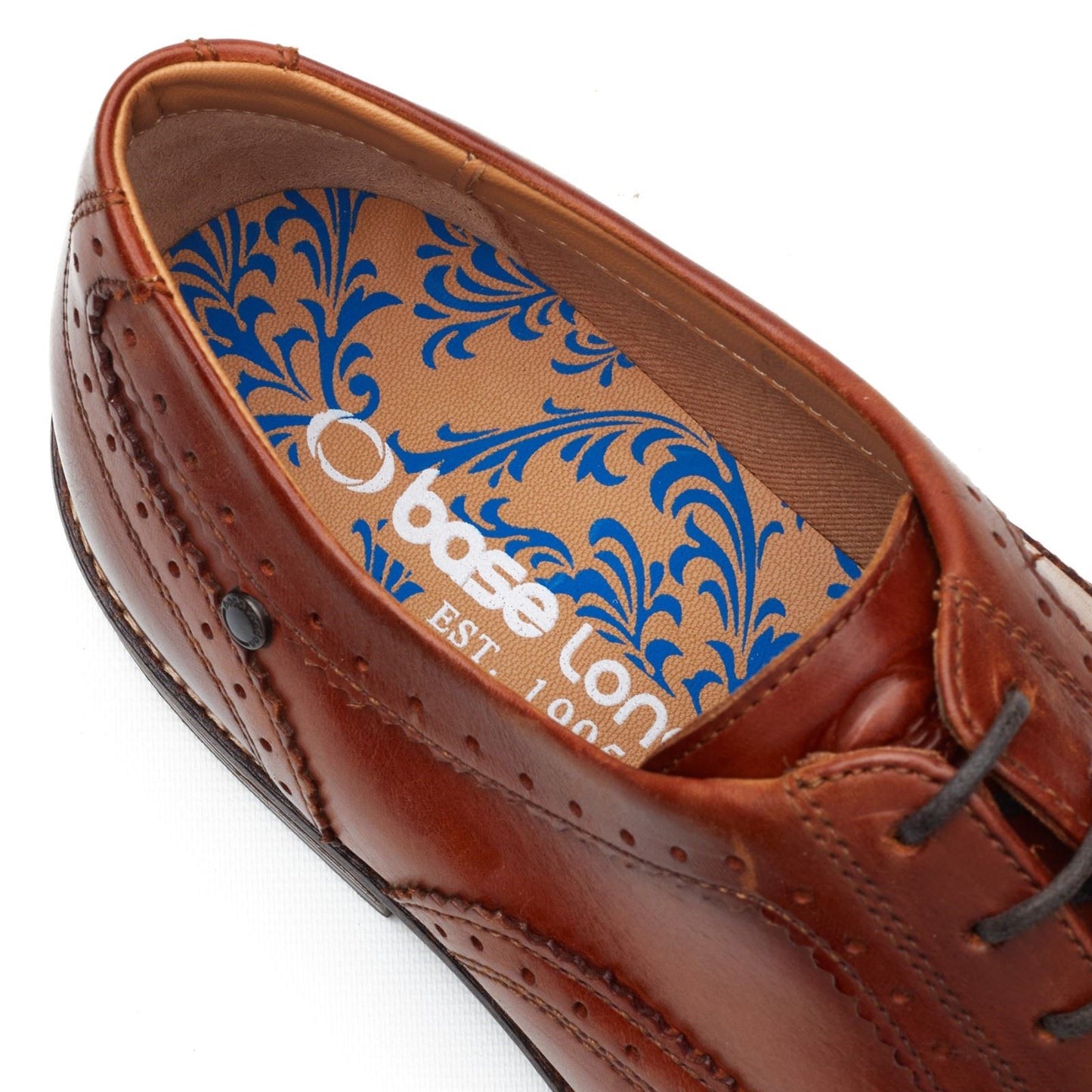 Base London Clarence Brogue Leather Men's Burnt Tan Brogues Shoes