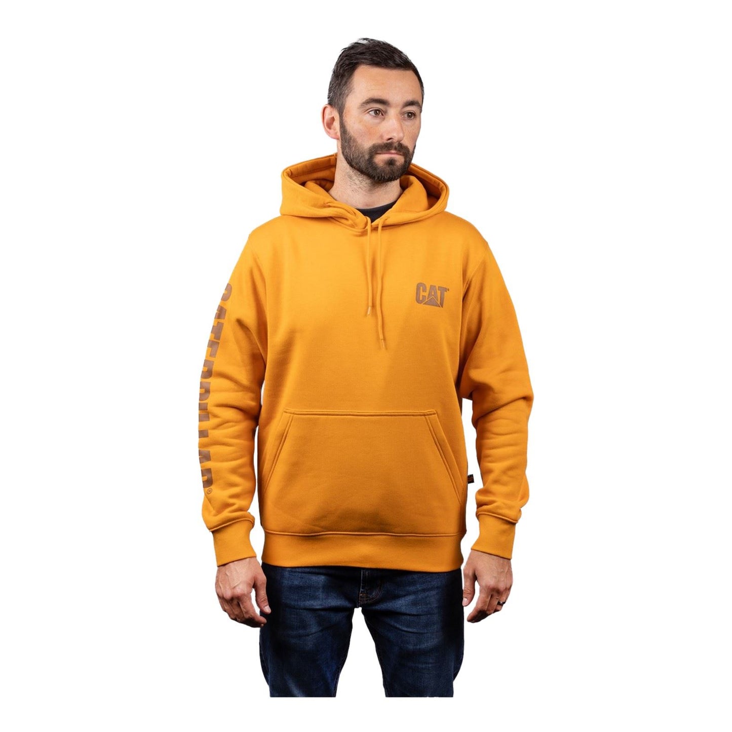 Caterpillar Men's Trademark Banner Hooded Sweatshirt in Yellow