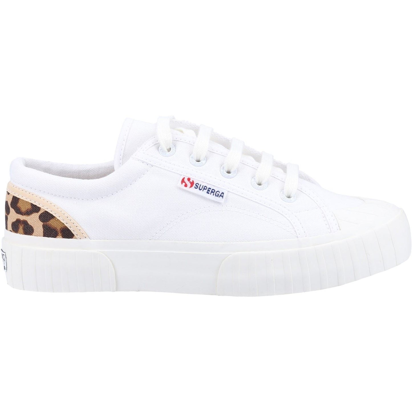 Superga Women's 2630 Stripe Pad Leopard Shoes in White/Leopard