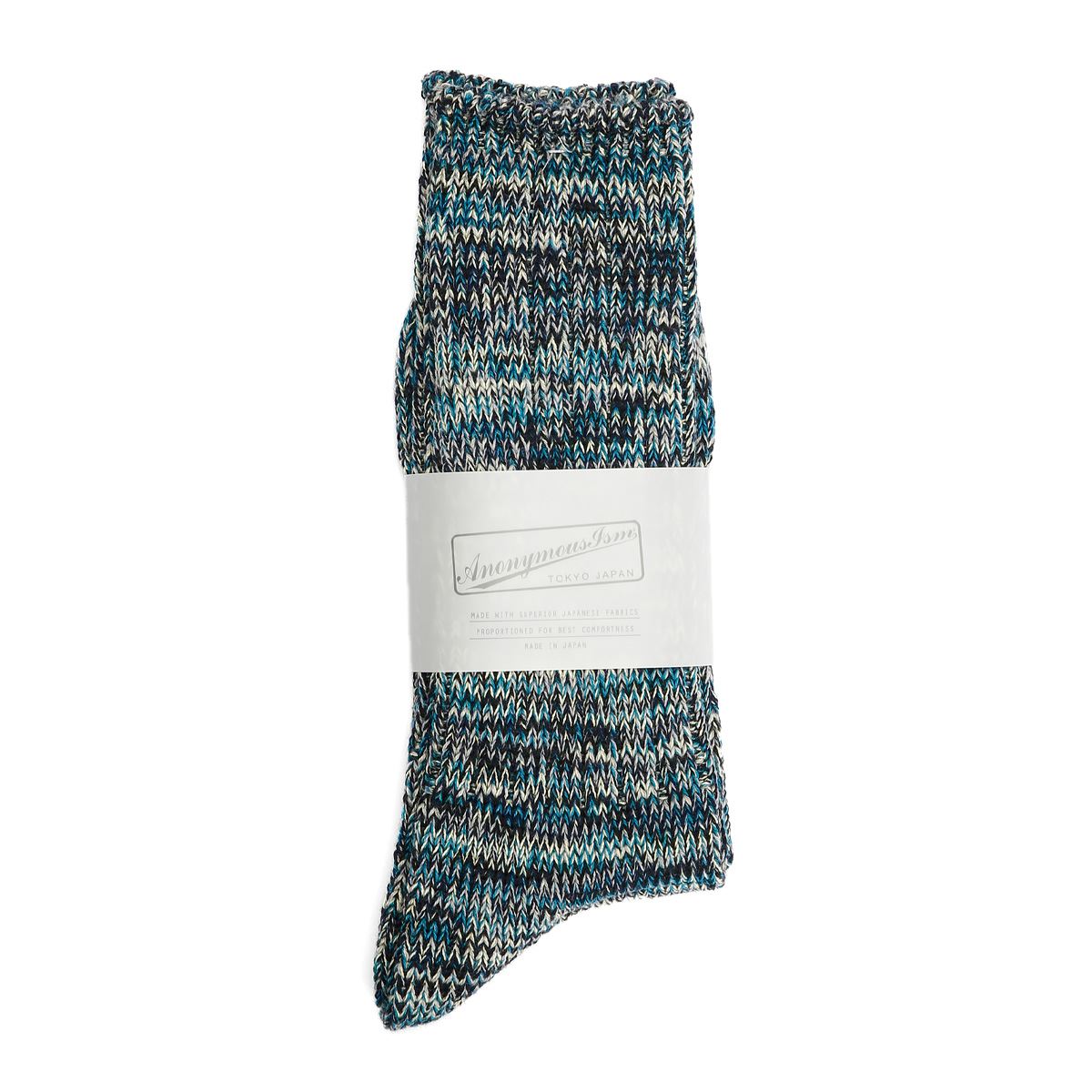 Anonymous Ism 5 Colour Mix Crew Cotton Men's Indigo Calf High Socks
