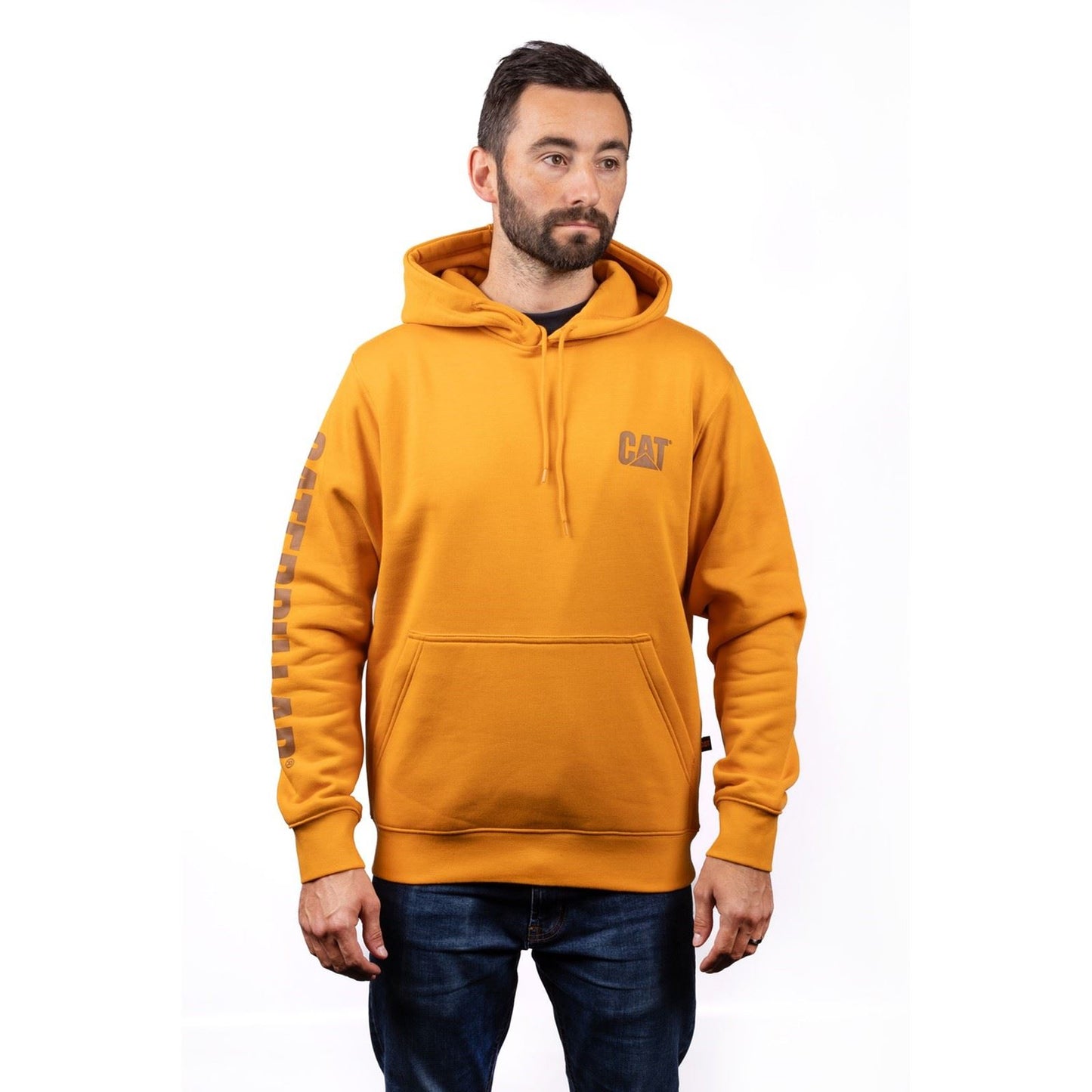 Caterpillar Men's Trademark Banner Hooded Sweatshirt in Yellow