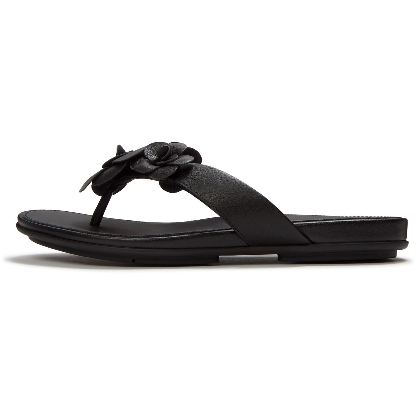 Fitflop Gracie Flower Leather Women's Black Flip Flops