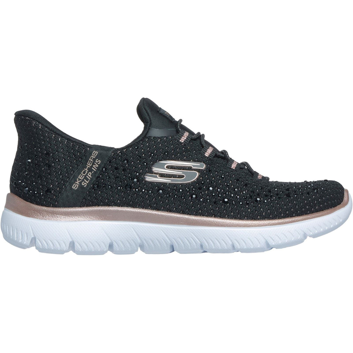 Skechers Summits Brilliant Shine Women's Black Mesh/Rose Gold Trim Trainers