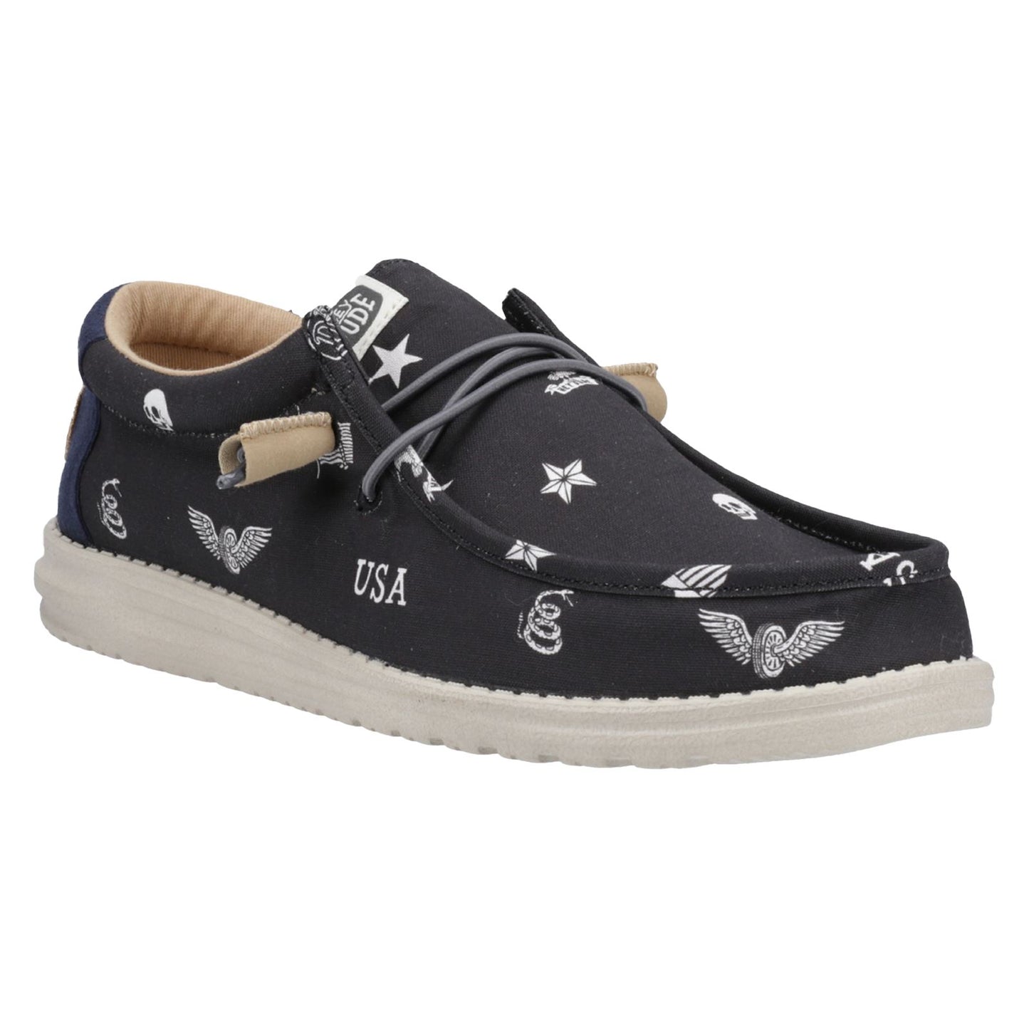 HEYDUDE Men's Wally Stars n Skulls Shoe in Black