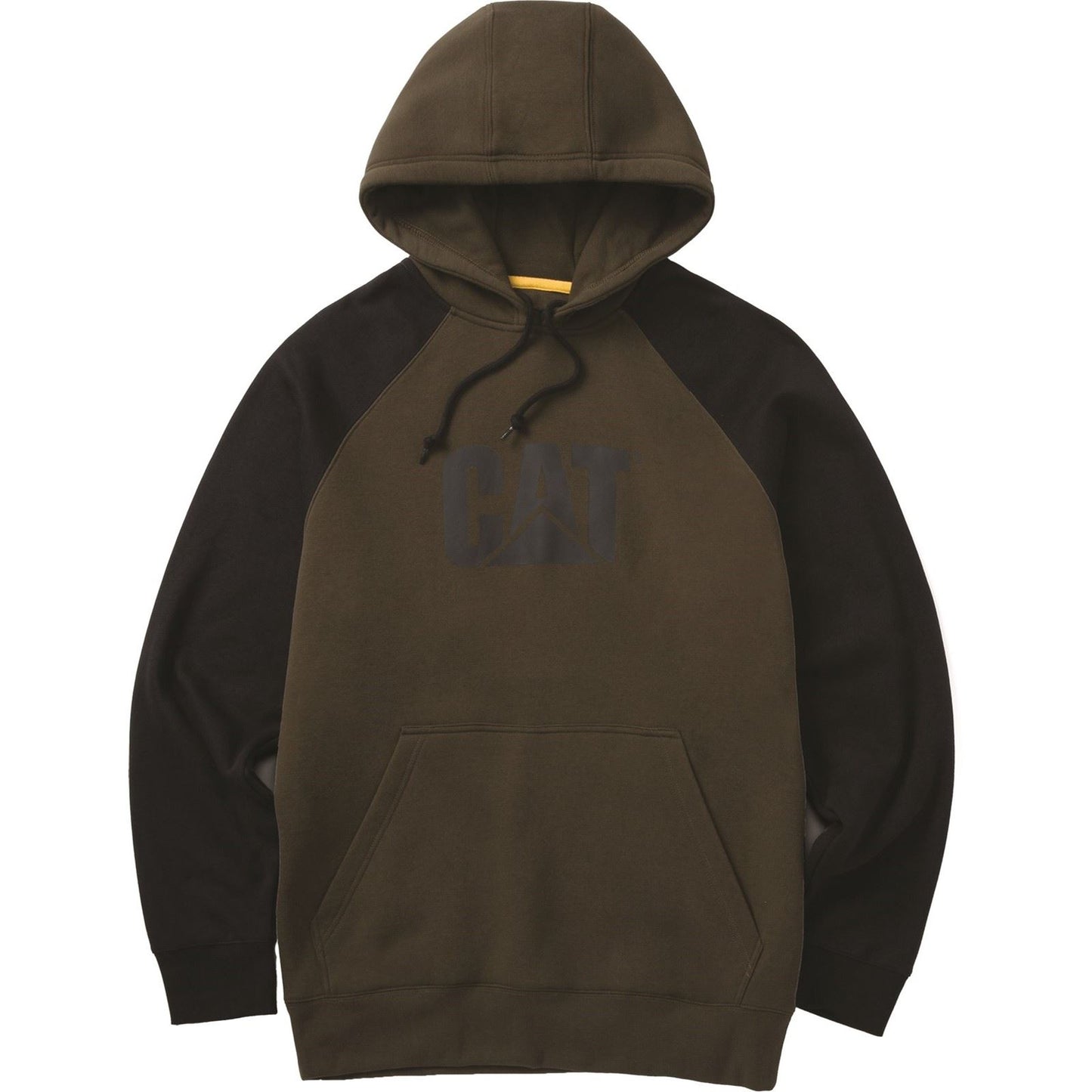 Caterpillar Men's Raglan Hooded Sweatshirt in Army Moss/Black
