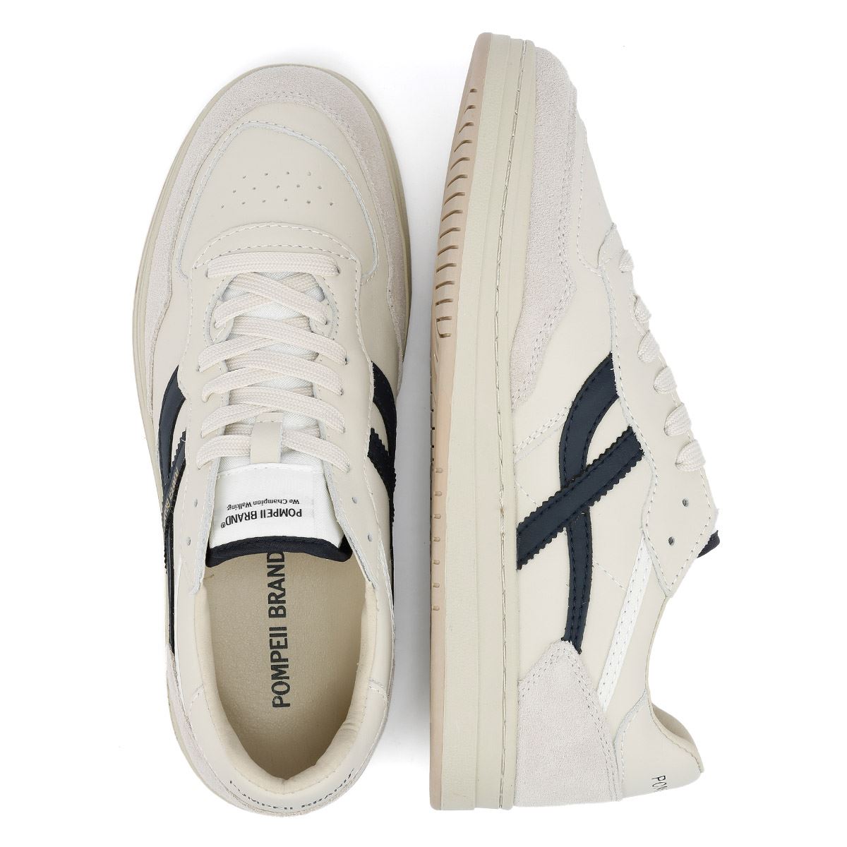 Pompeii Elan Leather Men's Ecru/Navy Trainers