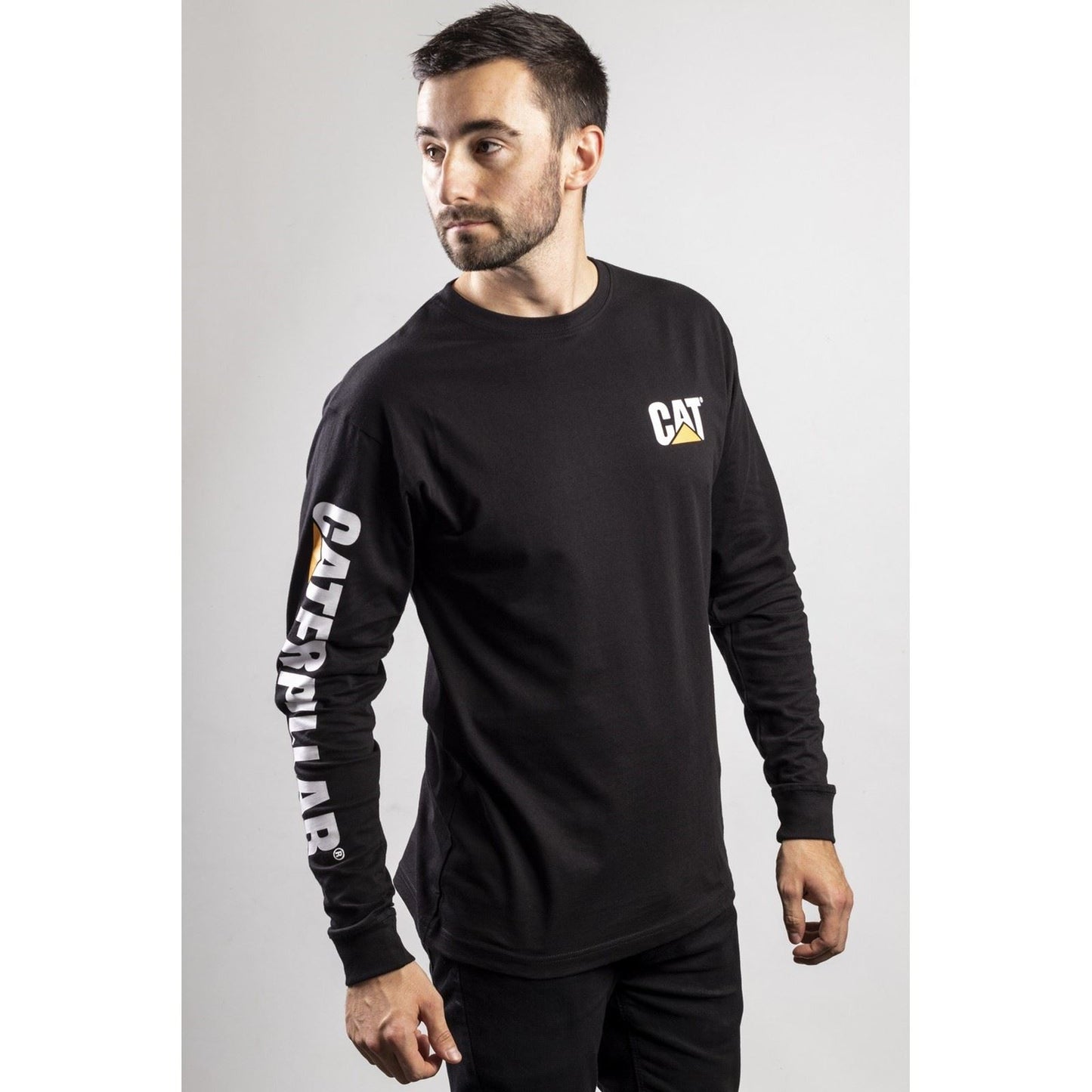 Caterpillar Men's Trademark Banner Long Sleeve T-Shirt in Black
