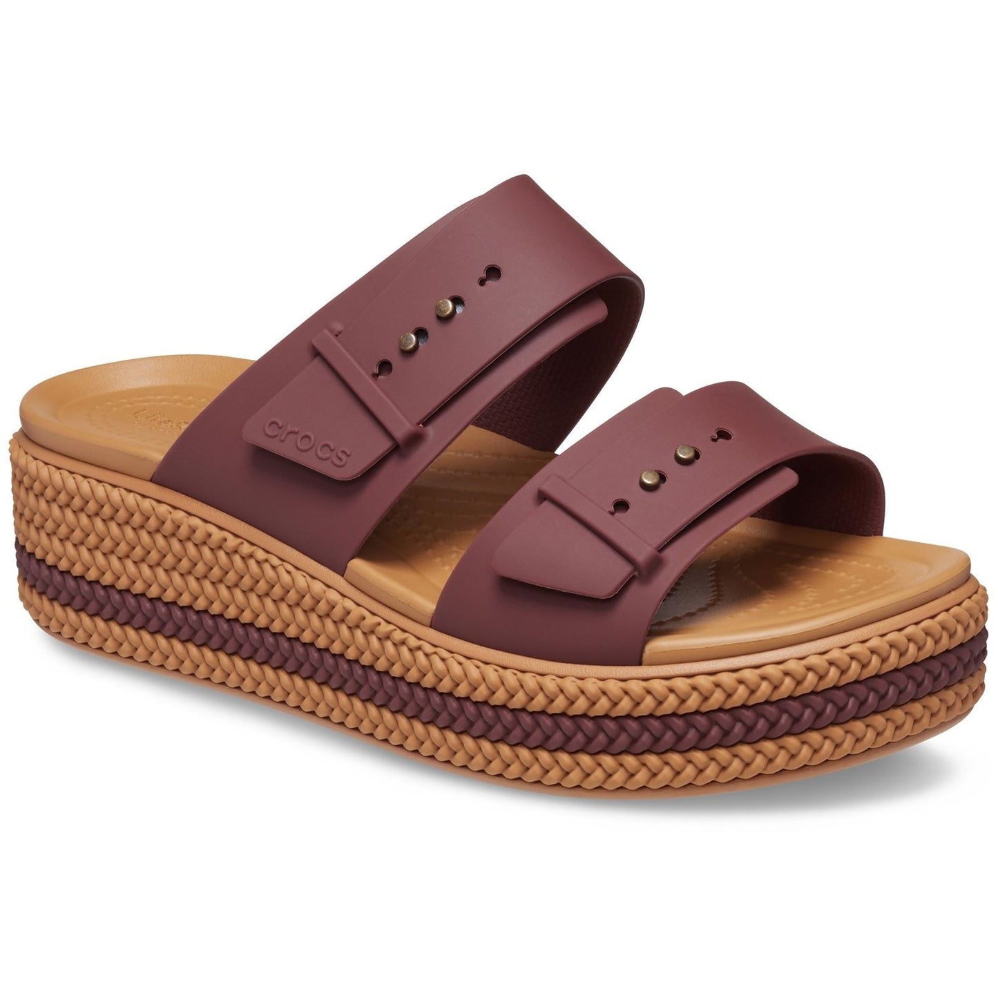 Crocs Women's Brookly Buckle Low Wedge in Dark Clay