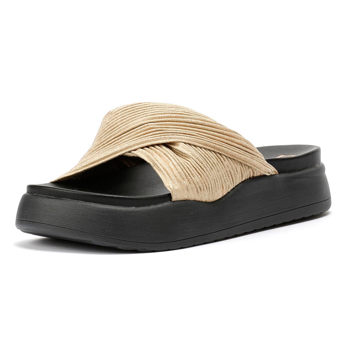 Desert Fleur Gabbro Pleated Satin Women's Gold Sandals