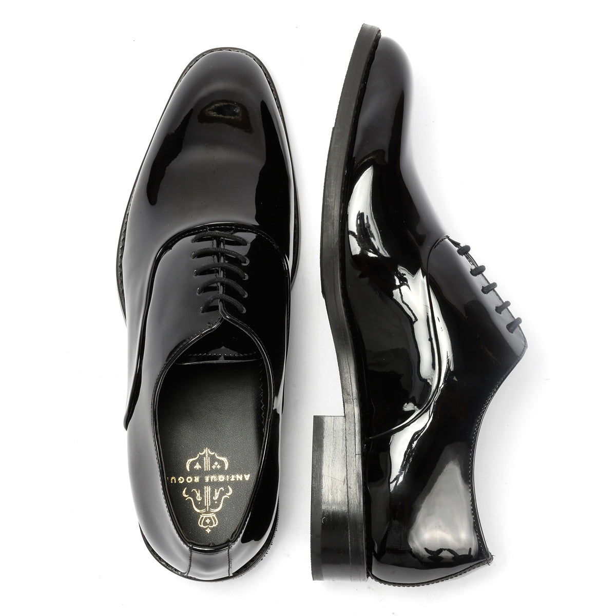 Antique Rogue Thorne Patent PU Leather Men's Black Lace-Up Shoes