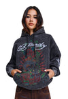 Ed Hardy Skull Roses Oversized Women's Black Hoodie