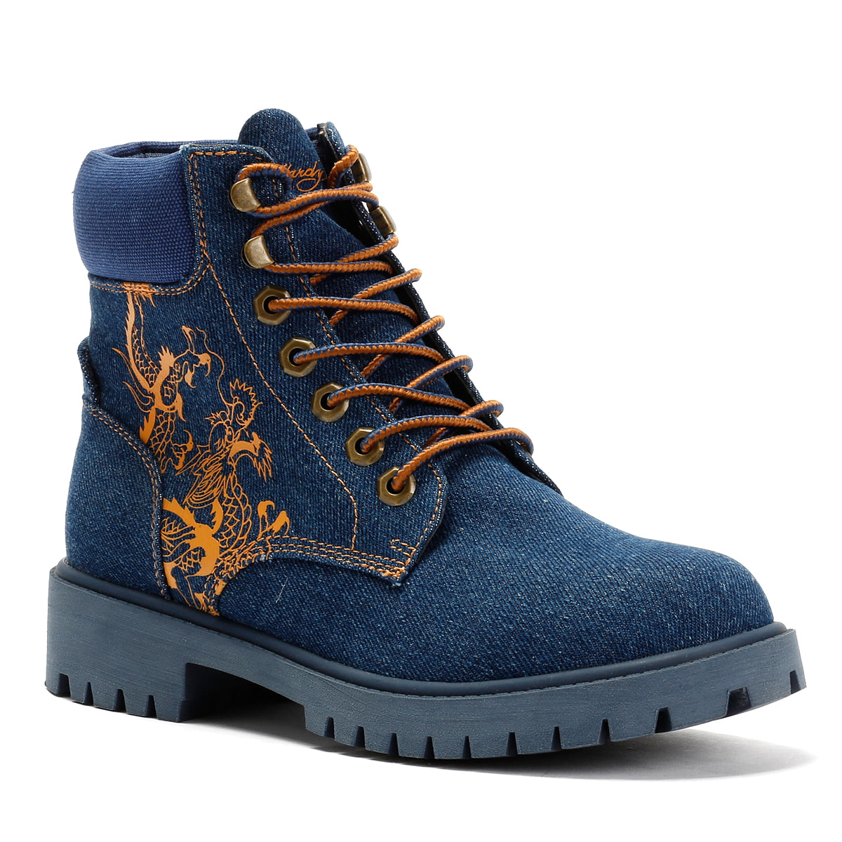 Ed Hardy Dancing Dragon Denim Women's Indigo Boots