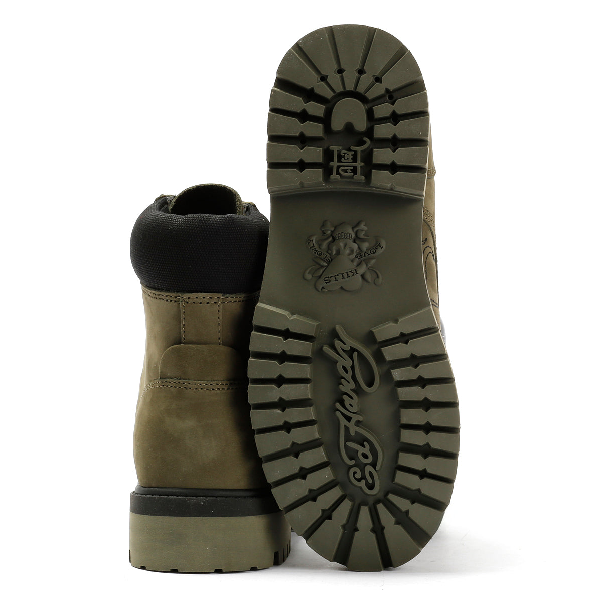Ed Hardy Embroidered Flames Nubuck Women's Khaki Boots