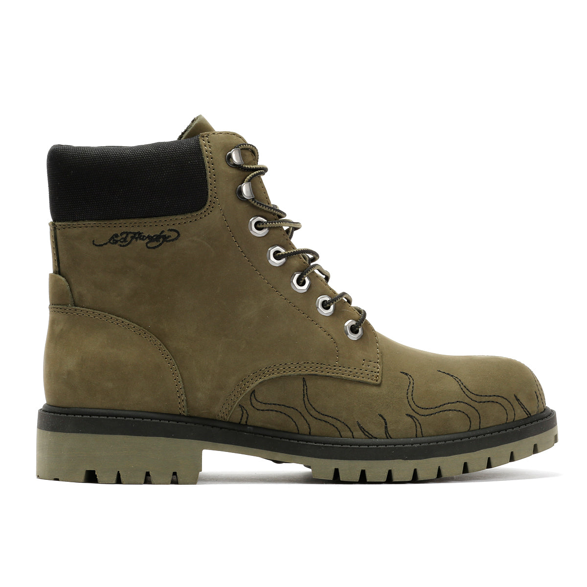 Ed Hardy Embroidered Flames Nubuck Men's Khaki Boots