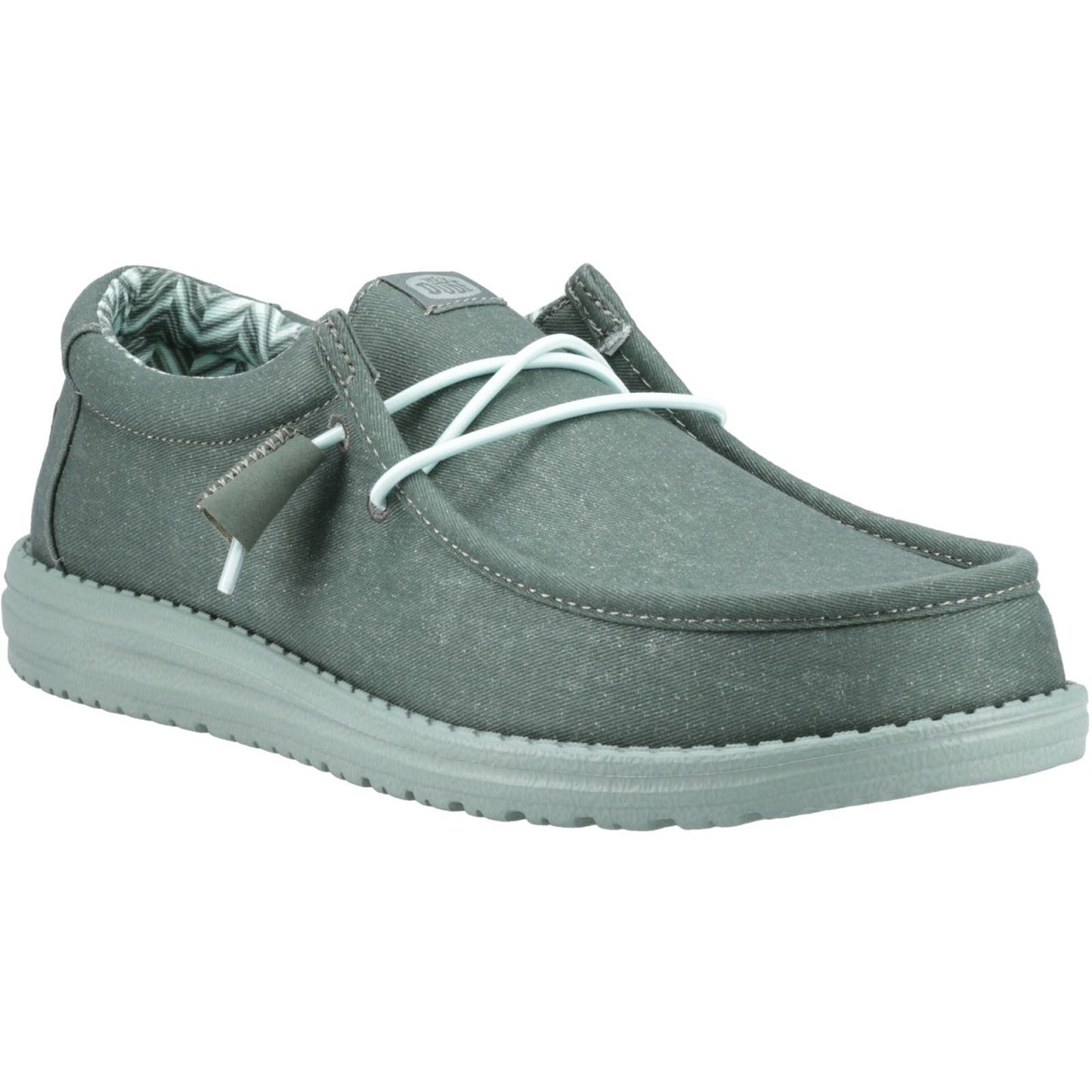HEYDUDE Wally Canvas 100% Cotton Men's Duck Green/Iceberg Green Moccasins Shoes