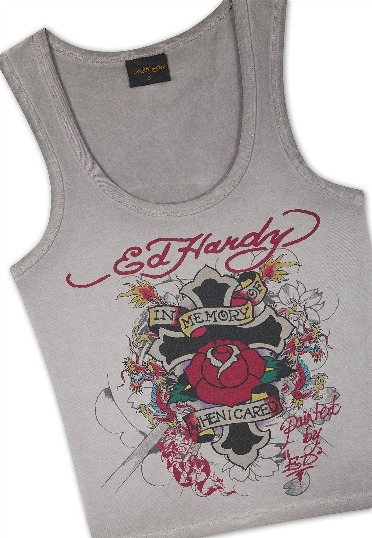 Ed Hardy In Memory of When I Cared Fitted Women's Grey Vest Top