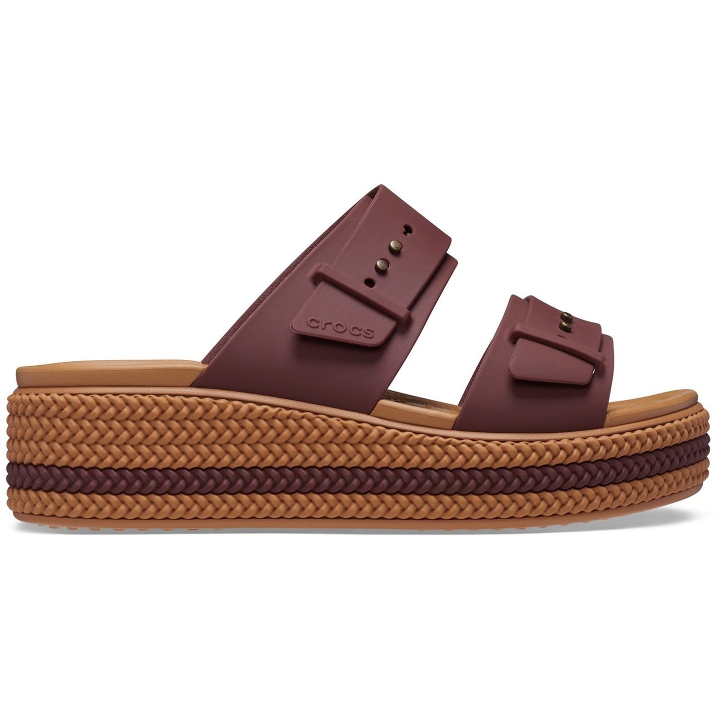 Crocs Women's Brookly Buckle Low Wedge in Dark Clay