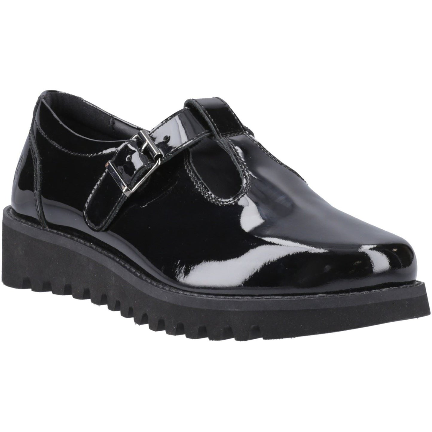 Hush Puppies Florrie T-Bar Leather Youth Black Shoes