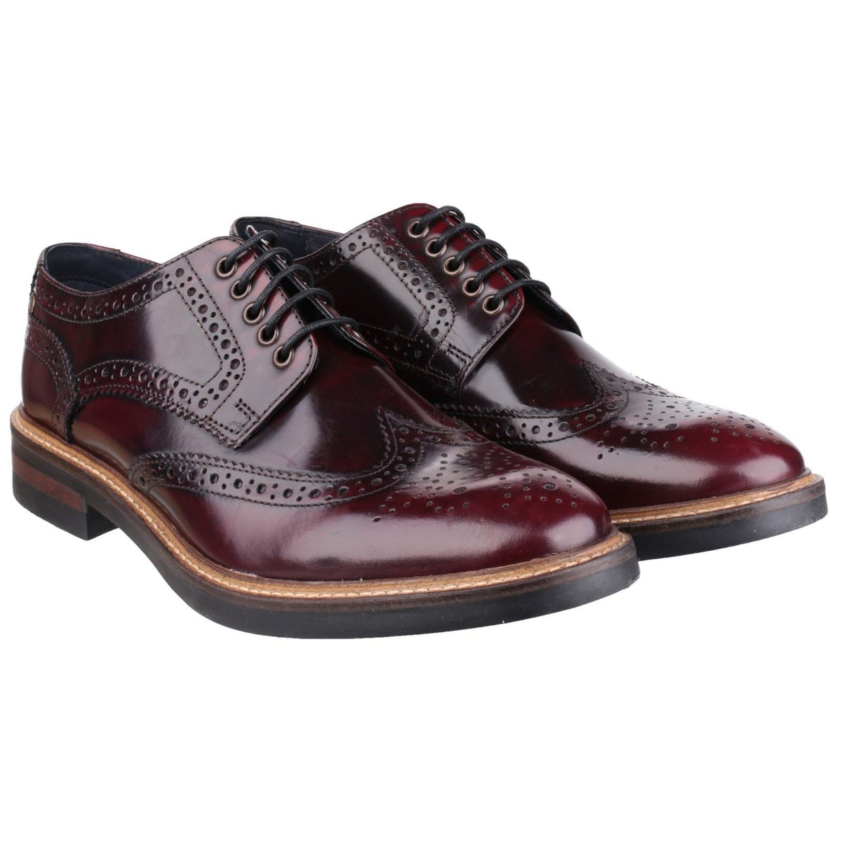 Base London Men's Woburn Hi-Shine Brogue Shoe in Bordo