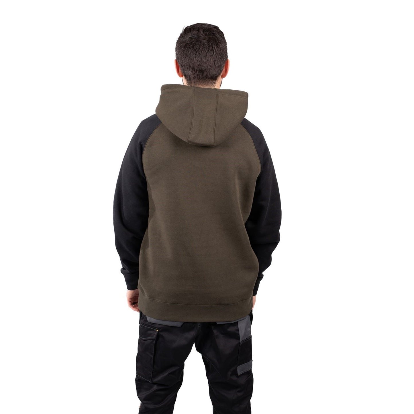 Caterpillar Men's Raglan Hooded Sweatshirt in Army Moss/Black