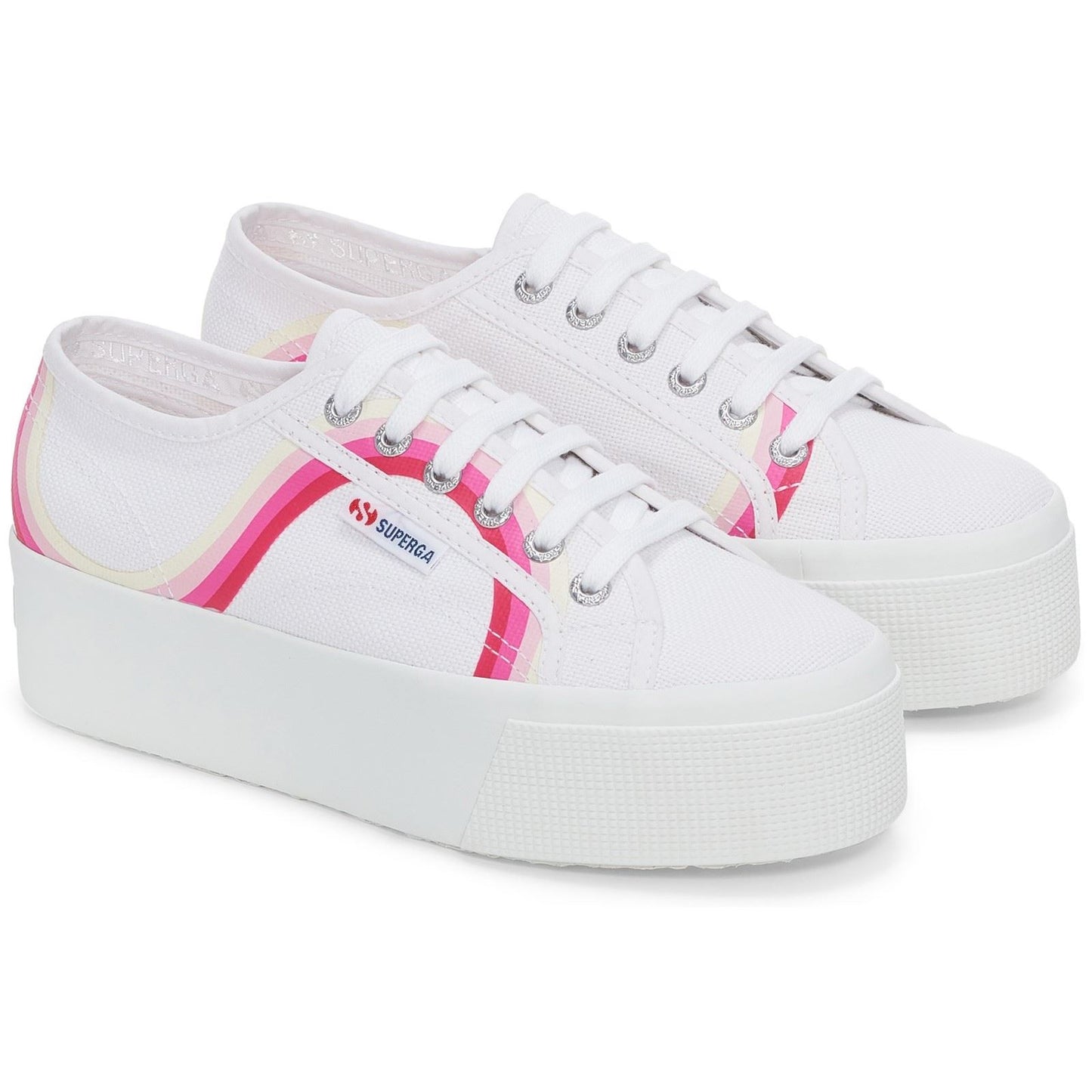 Superga Women's 2790 Round Stripes Trainers in White/Shaded Blue