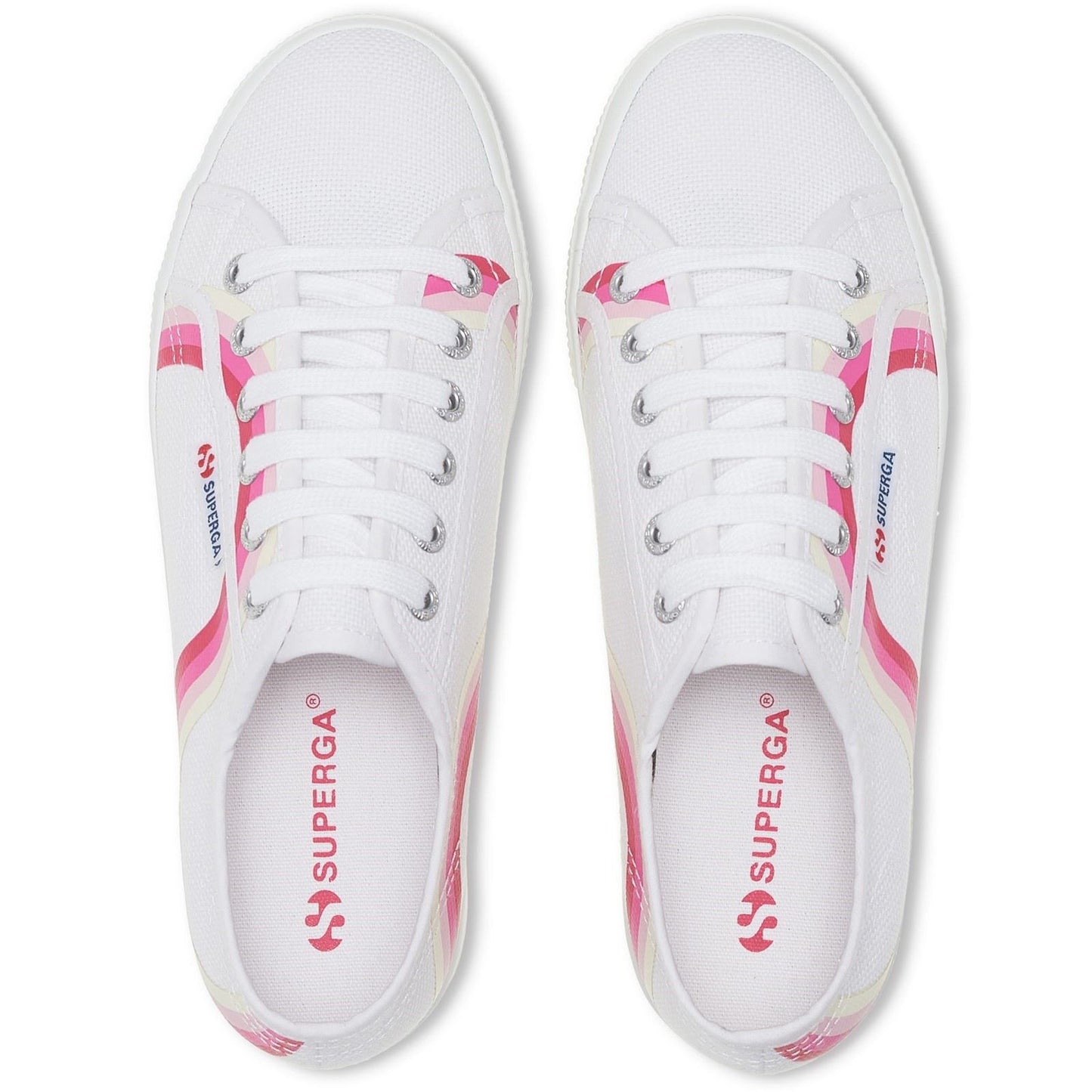 Superga Women's 2790 Round Stripes Trainers in White/Shaded Blue