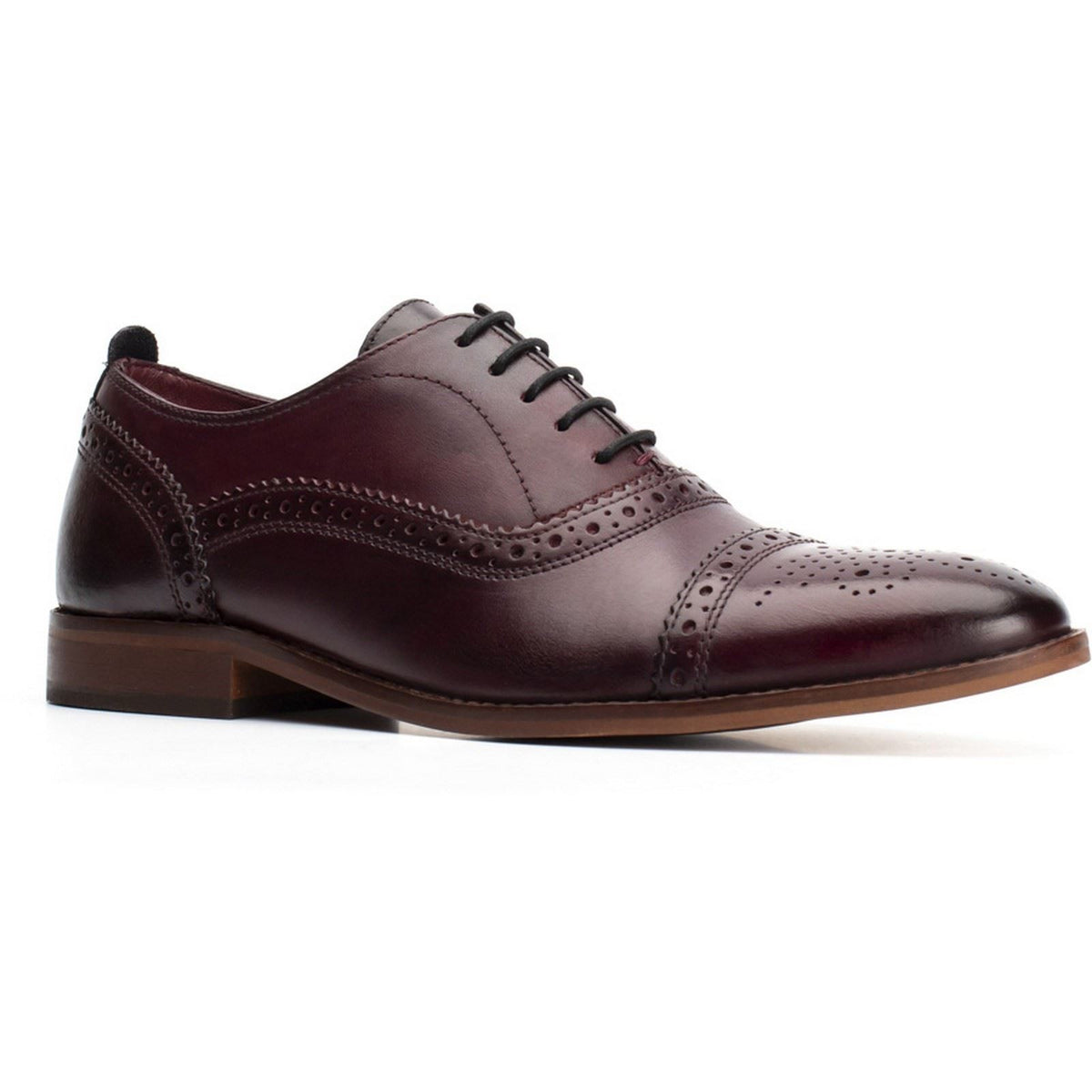 Base London Men's Cast Washed Brogue Shoe in Dark Red