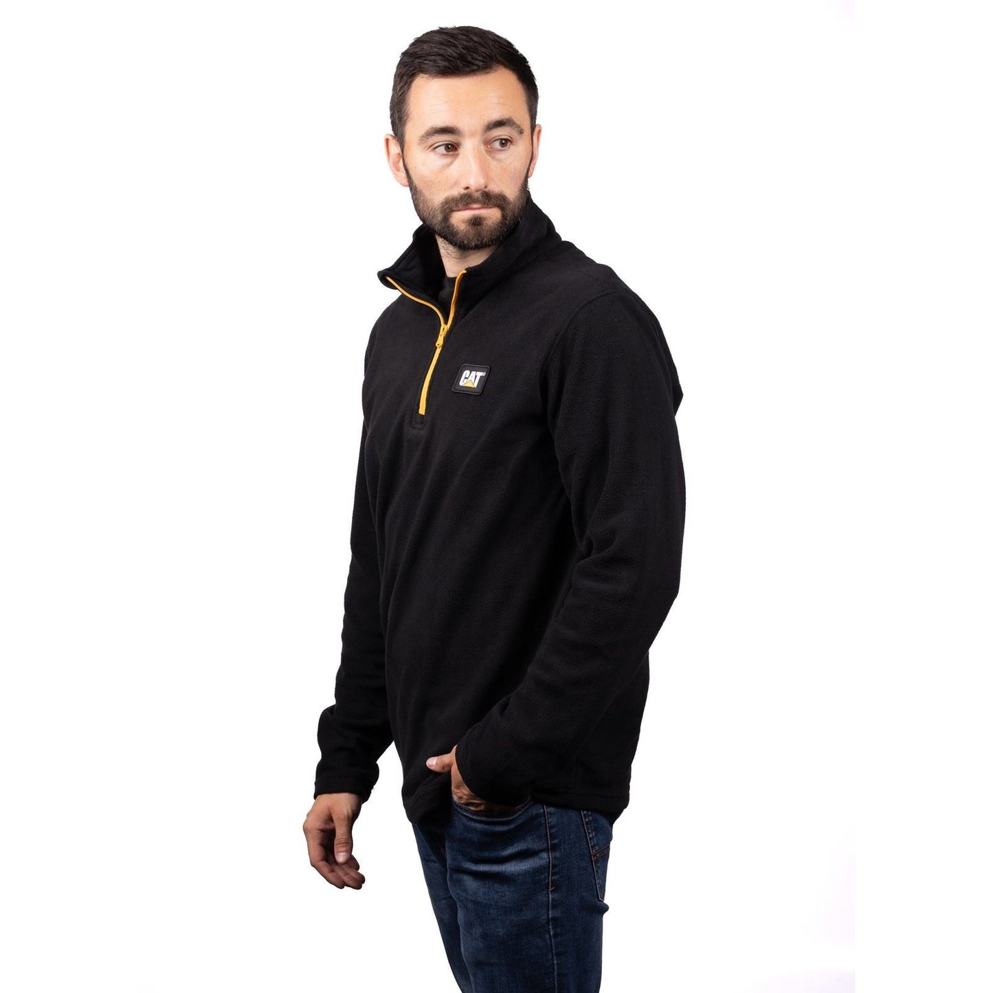 Caterpillar Men's Cat Microfleece Quarter Zip in Black/Yellow