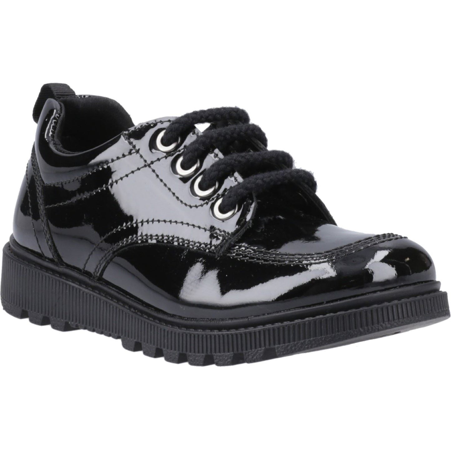 Hush Puppies Keeley Patent Leather Junior Black Lace-Up Shoes