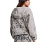 Ed Hardy Diamante Venom Stone Wash Relaxed Zip Thru Women's Grey Hoodie