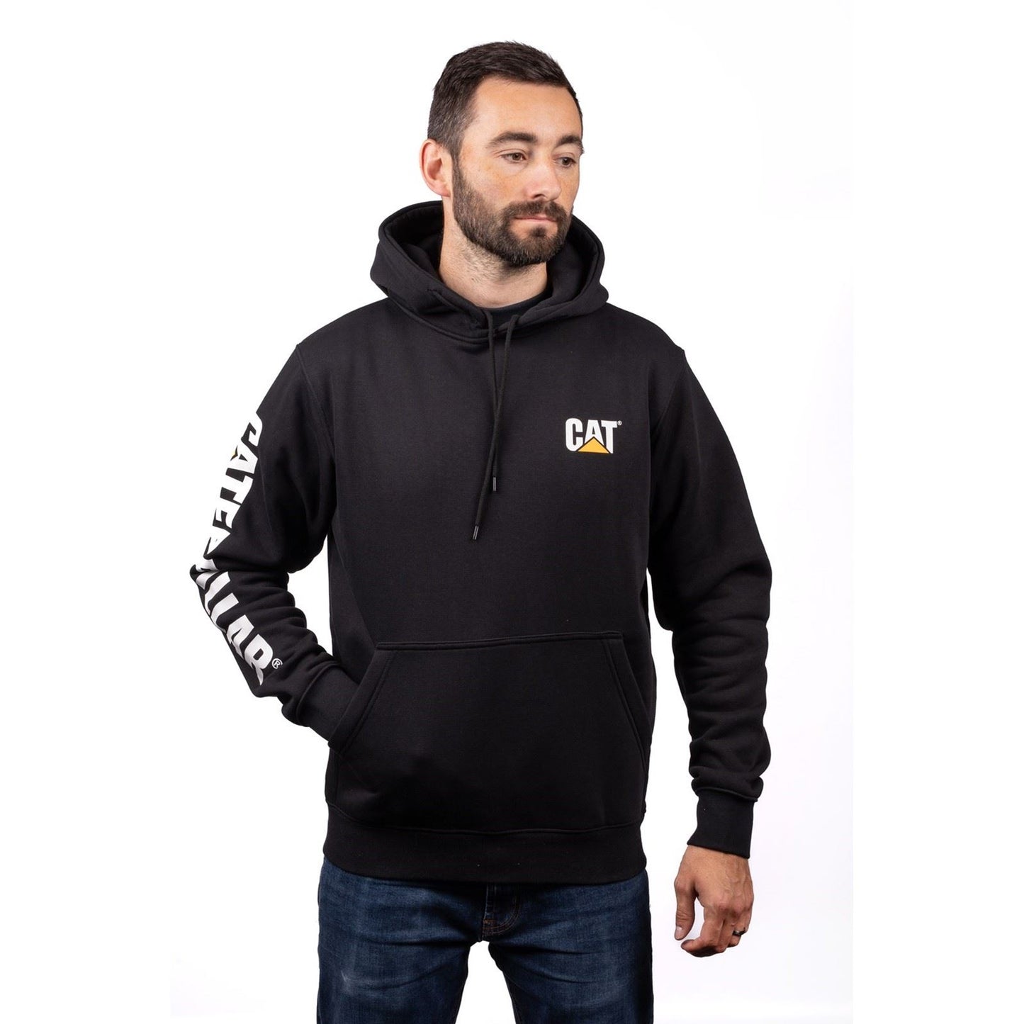 Caterpillar Men's Trademark Banner Hooded Sweatshirt in Black