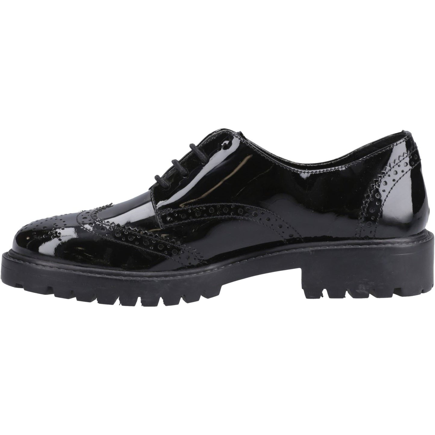 Hush Puppies Athena Patent Leather Youth Black Brogues
