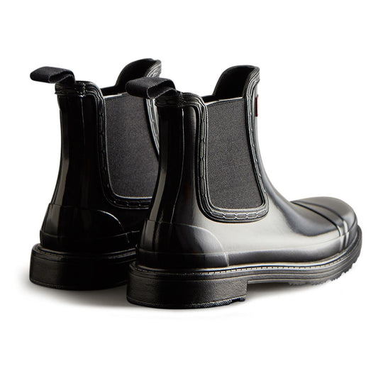 Hunter Women's Commando Gloss Chelsea Boots in Black