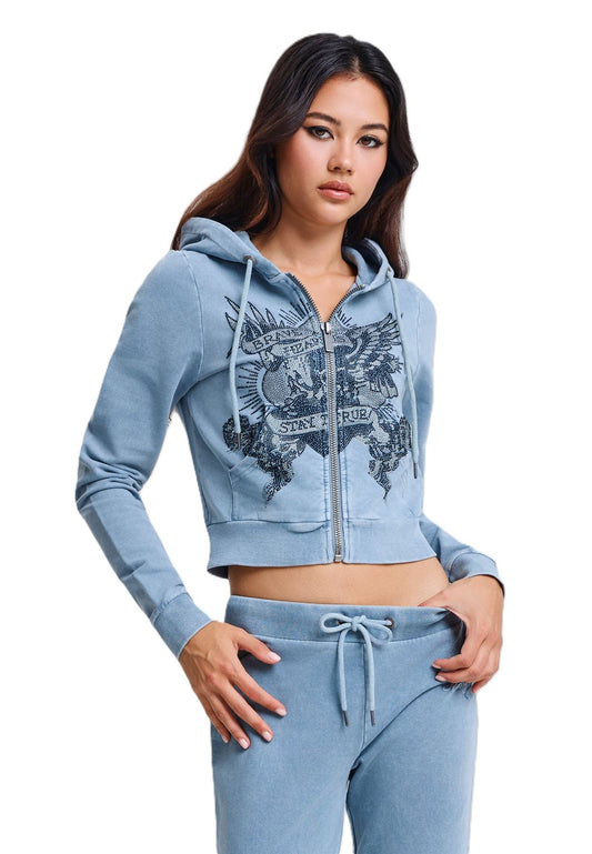 Ed Hardy Stay True Fitted Cropped Zip Women's Blue Hoodie
