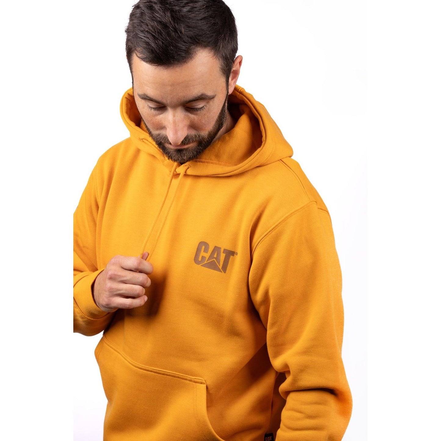 Caterpillar Men's Trademark Banner Hooded Sweatshirt in Yellow