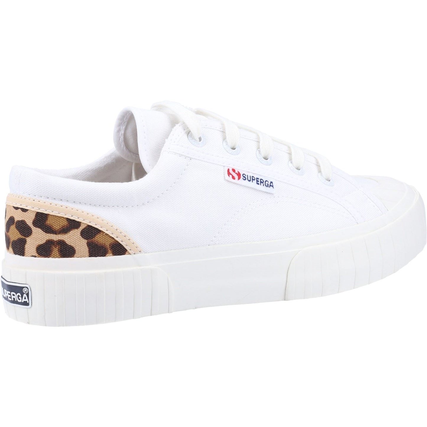 Superga Women's 2630 Stripe Pad Leopard Shoes in White/Leopard